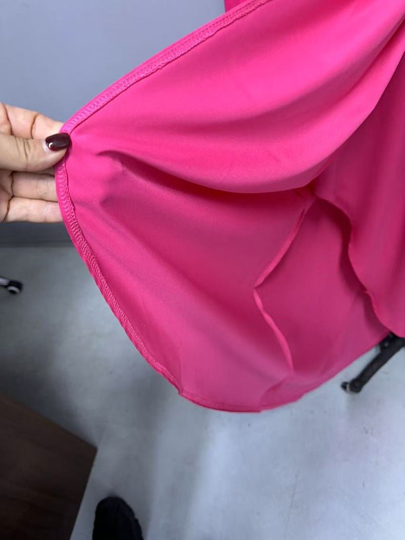 Cross-Border Amazon Women's New Slit Dress Spring and Summer Lantern Sleeve Asymmetrical Long-Sleeved Satin Dress - Cozy & Co. Market