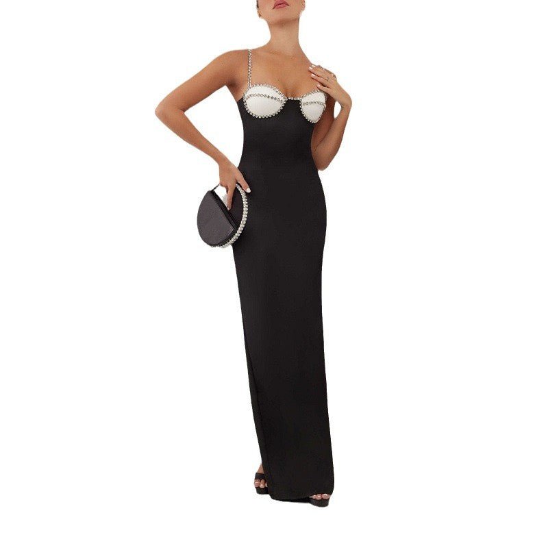 Cross-border European and American New Women's Sexy Sling Contrast Color Chest Cup Diamond-encrusted Tight Hip Bandage dress Evening Dress - Cozy & Co. Market