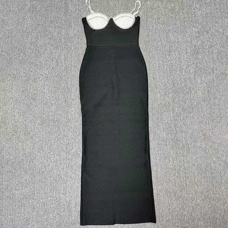 Cross-border European and American New Women's Sexy Sling Contrast Color Chest Cup Diamond-encrusted Tight Hip Bandage dress Evening Dress - Cozy & Co. Market