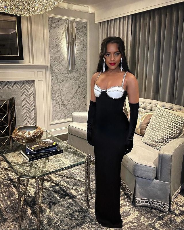 Cross-border European and American New Women's Sexy Sling Contrast Color Chest Cup Diamond-encrusted Tight Hip Bandage dress Evening Dress - Cozy & Co. Market