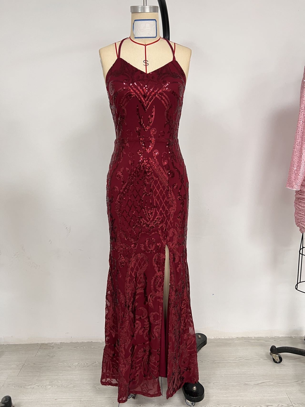 Cross-border Explosive Amazon Hot European and American Women's Sexy Sling Sling Sequin dress Fashion All-match Long Dress - Cozy & Co. Market