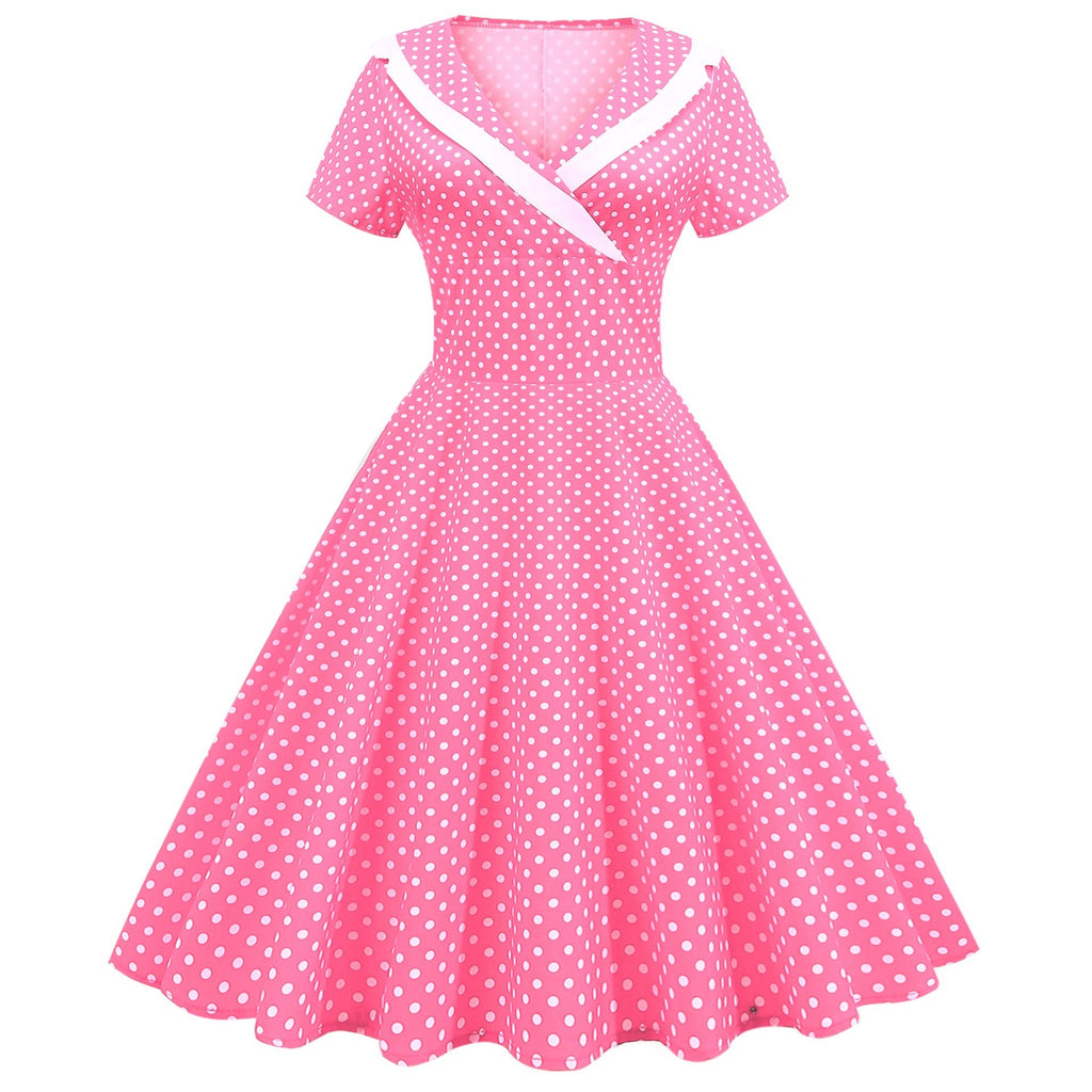 Cross-border foreign trade Europe and the United States 2025 spring and summer new retro temperament short sleeve wave printing waist dress - Cozy & Co. Market