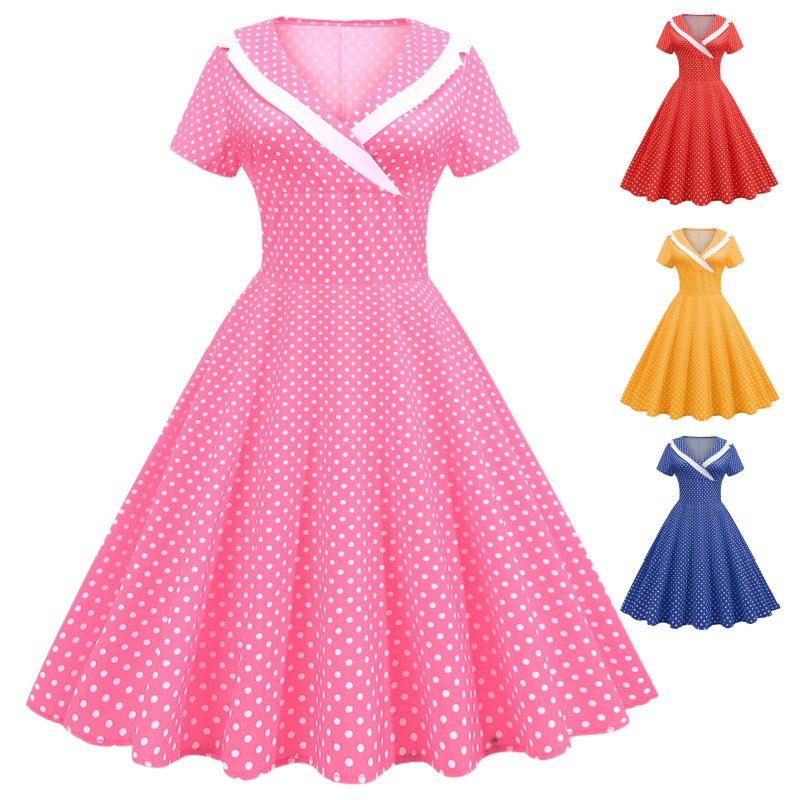 Cross-border foreign trade Europe and the United States 2025 spring and summer new retro temperament short sleeve wave printing waist dress - Cozy & Co. Market