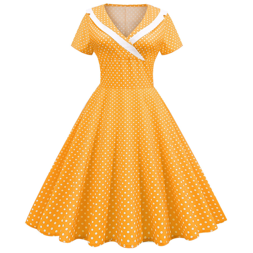 Cross-border foreign trade Europe and the United States 2025 spring and summer new retro temperament short sleeve wave printing waist dress - Cozy & Co. Market