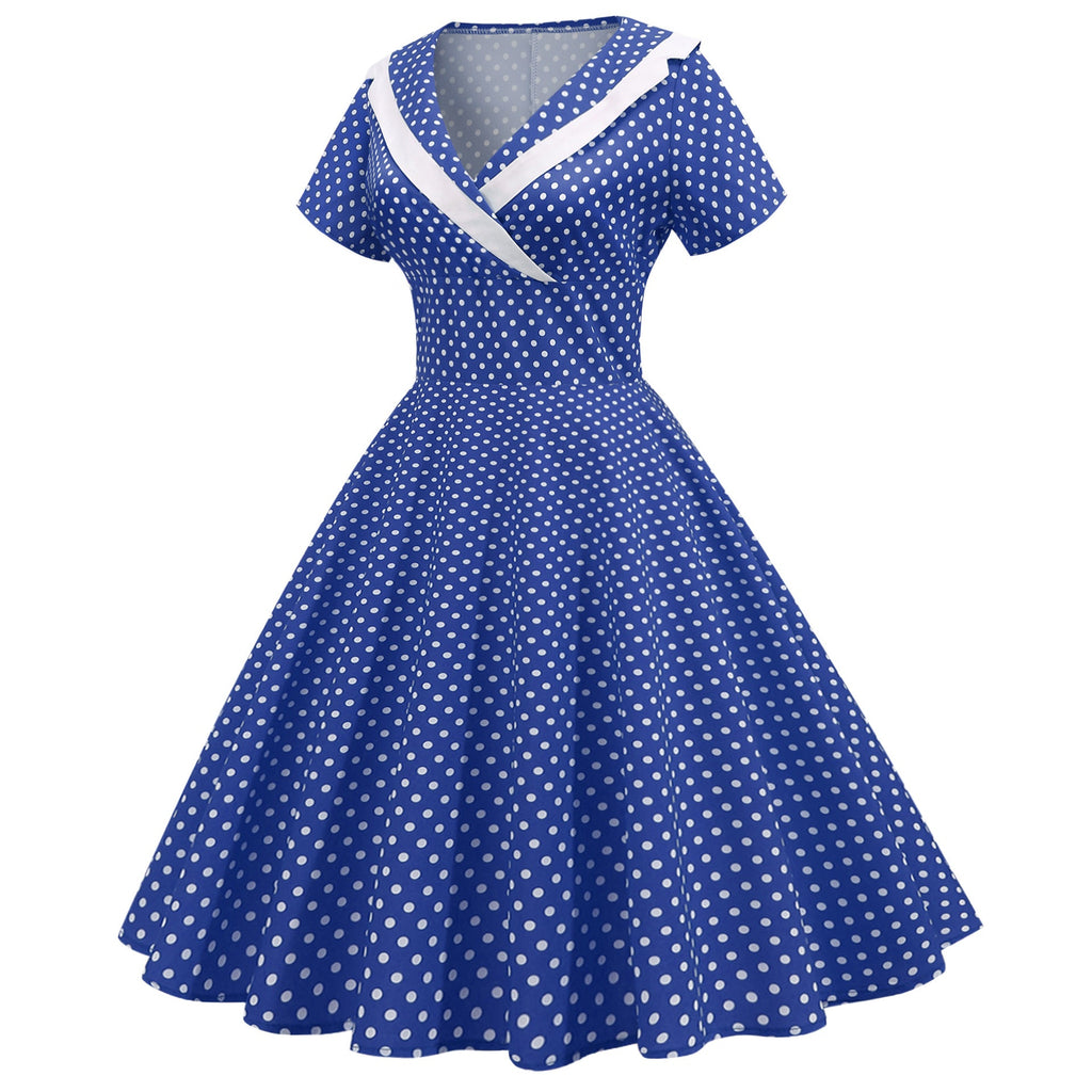 Cross-border foreign trade Europe and the United States 2025 spring and summer new retro temperament short sleeve wave printing waist dress - Cozy & Co. Market