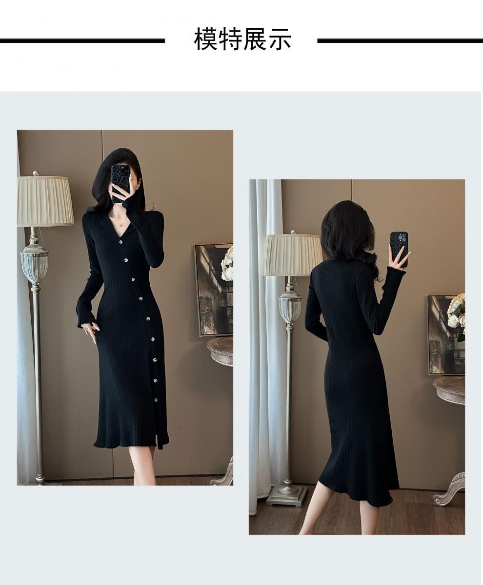 Cross-border French Style Chanel Style Knitted Skirt with Trumpet Sleeve Elegant Women's New Slim-fit Small Lapel Knitted dress - Cozy & Co. Market