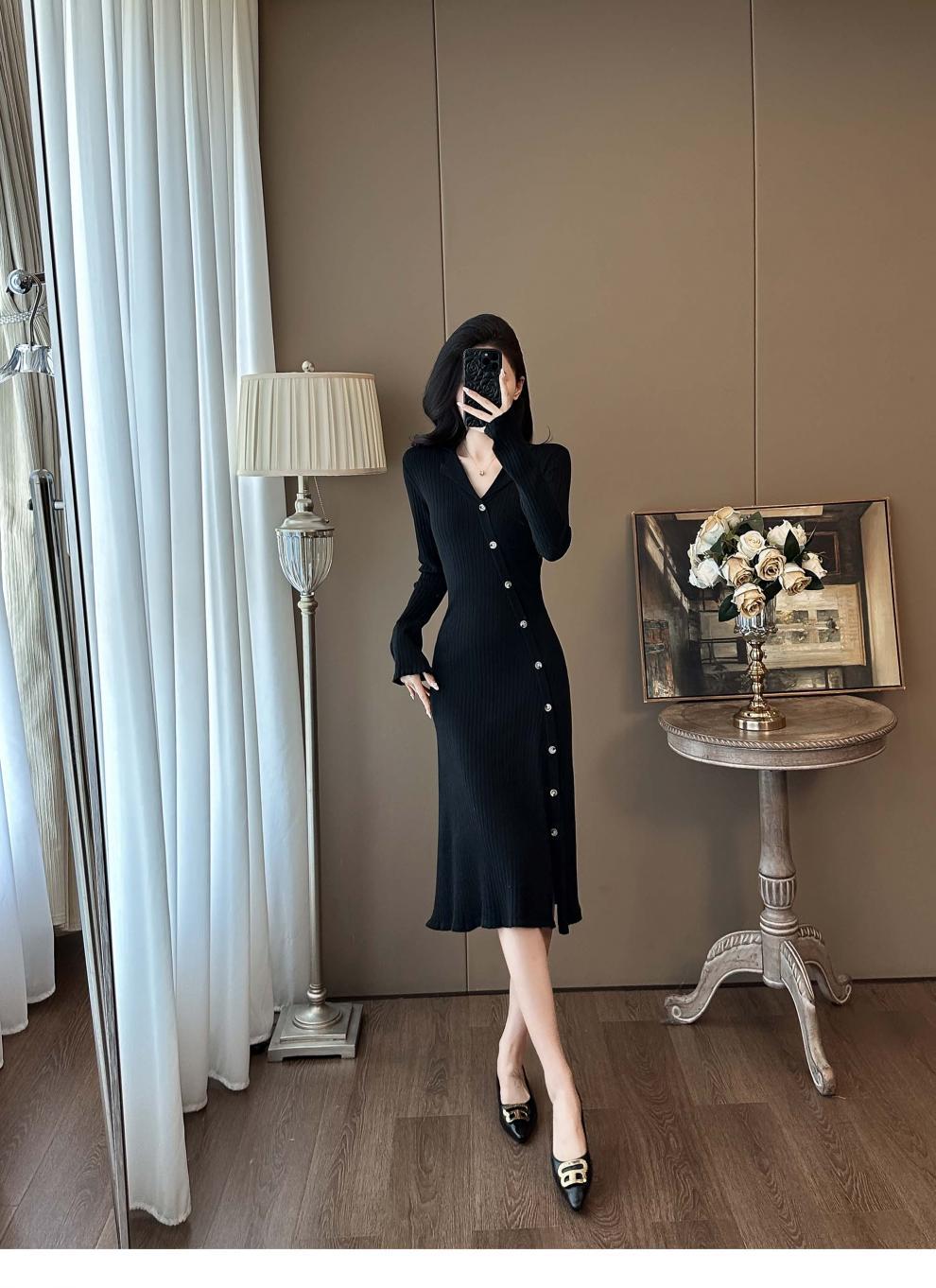Cross-border French Style Chanel Style Knitted Skirt with Trumpet Sleeve Elegant Women's New Slim-fit Small Lapel Knitted dress - Cozy & Co. Market