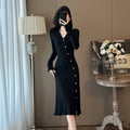 Cross-border French Style Chanel Style Knitted Skirt with Trumpet Sleeve Elegant Women's New Slim-fit Small Lapel Knitted dress - Cozy & Co. Market