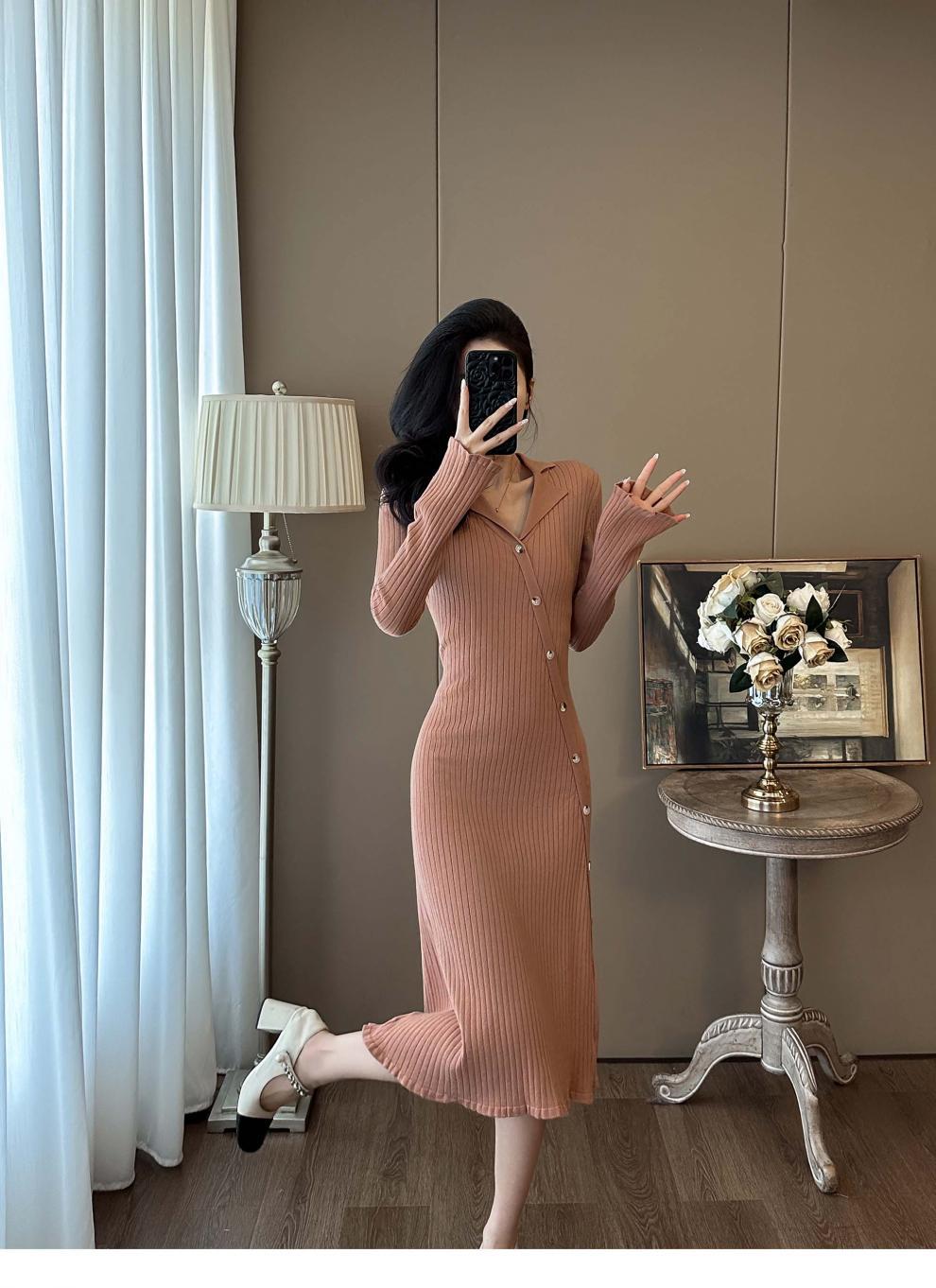 Cross-border French Style Chanel Style Knitted Skirt with Trumpet Sleeve Elegant Women's New Slim-fit Small Lapel Knitted dress - Cozy & Co. Market