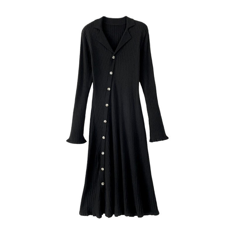 Cross-border French Style Chanel Style Knitted Skirt with Trumpet Sleeve Elegant Women's New Slim-fit Small Lapel Knitted dress - Cozy & Co. Market