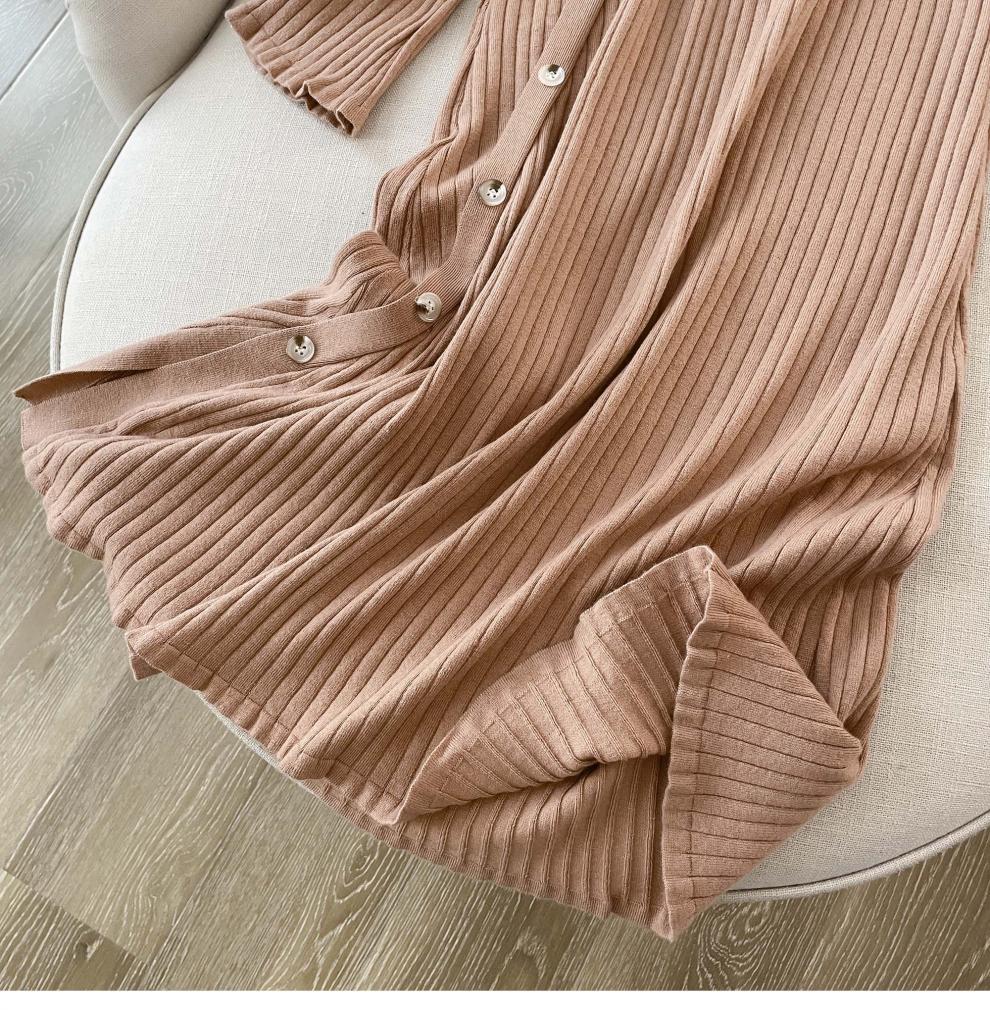 Cross-border French Style Chanel Style Knitted Skirt with Trumpet Sleeve Elegant Women's New Slim-fit Small Lapel Knitted dress - Cozy & Co. Market