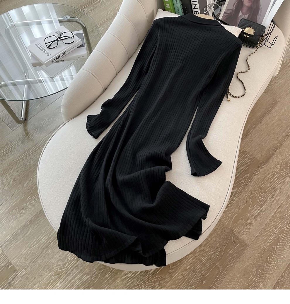 Cross-border French Style Chanel Style Knitted Skirt with Trumpet Sleeve Elegant Women's New Slim-fit Small Lapel Knitted dress - Cozy & Co. Market