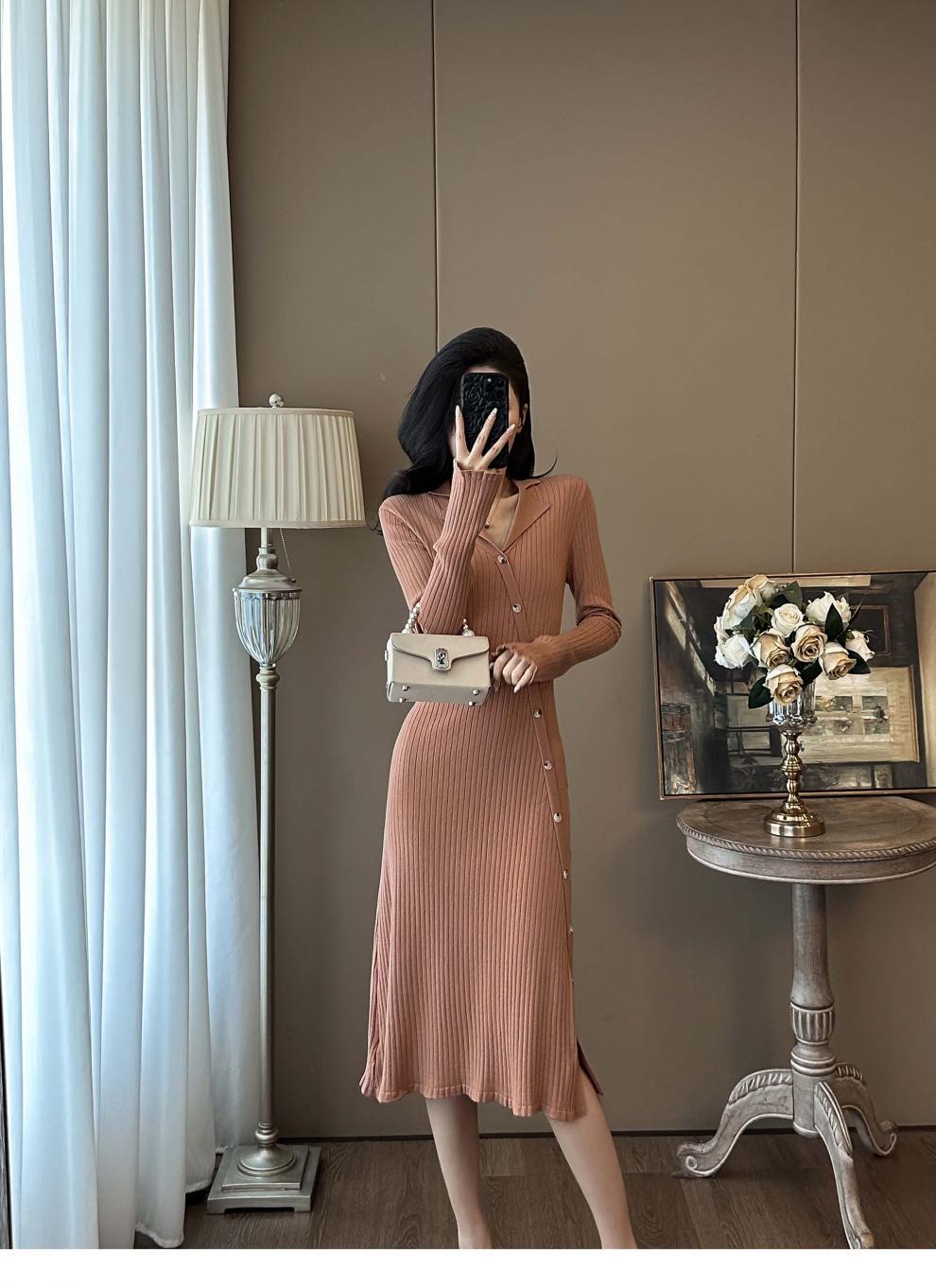 Cross-border French Style Chanel Style Knitted Skirt with Trumpet Sleeve Elegant Women's New Slim-fit Small Lapel Knitted dress - Cozy & Co. Market