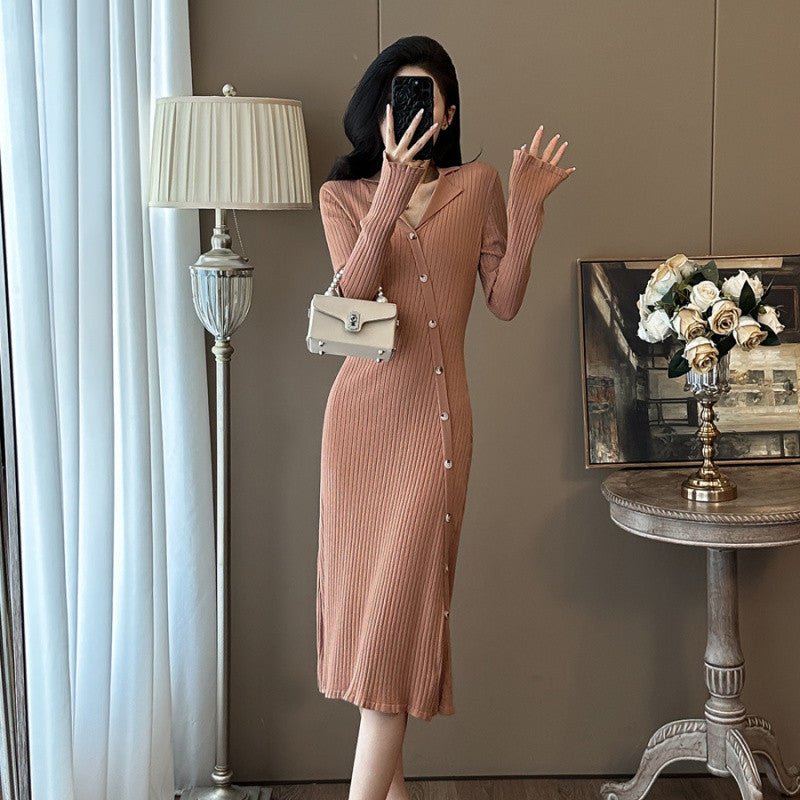 Cross-border French Style Chanel Style Knitted Skirt with Trumpet Sleeve Elegant Women's New Slim-fit Small Lapel Knitted dress - Cozy & Co. Market