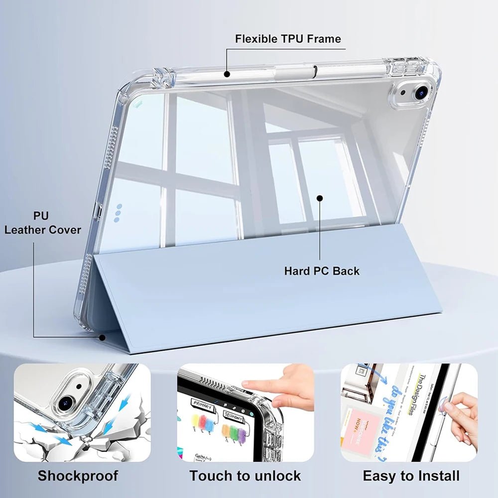 Crystal Clear Case For iPad 5 6 7 8 9 10 11 Air 11 13 inch /Mini 6th 7th gen /Pro 11 12.9 (3rd/4th/5th/6th gen) with pen holder - Cozy & Co. Market