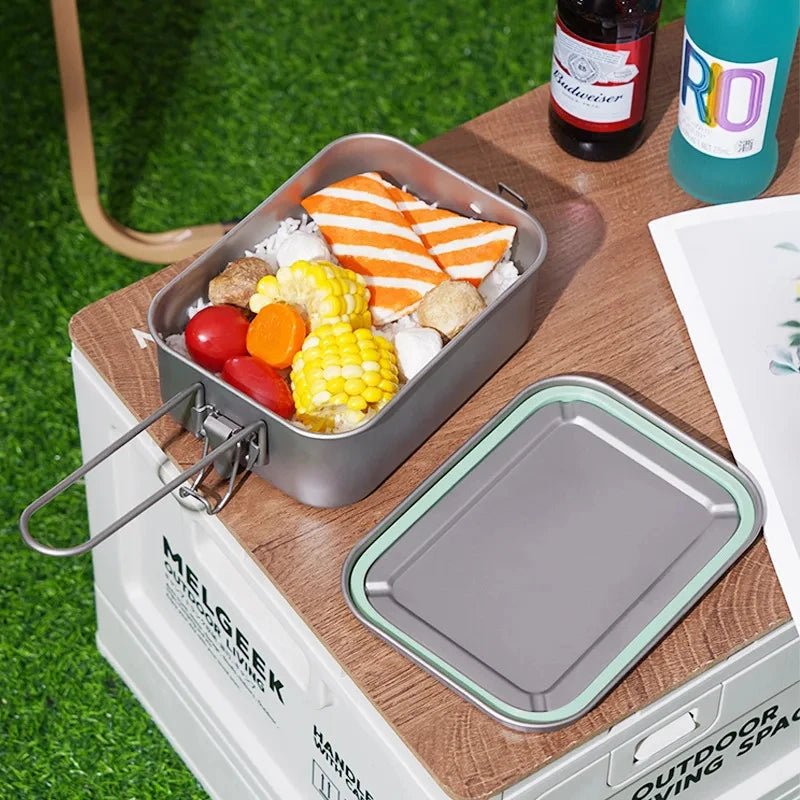 Custom Logo 800ml Lightweight Eco-Friendly Silver Outdoor Lunch Box Portable Pure Titanium Camping with Handle Picnic Hiking - Cozy & Co. Market