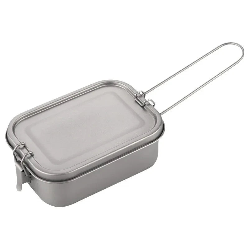 Custom Logo 800ml Lightweight Eco-Friendly Silver Outdoor Lunch Box Portable Pure Titanium Camping with Handle Picnic Hiking - Cozy & Co. Market