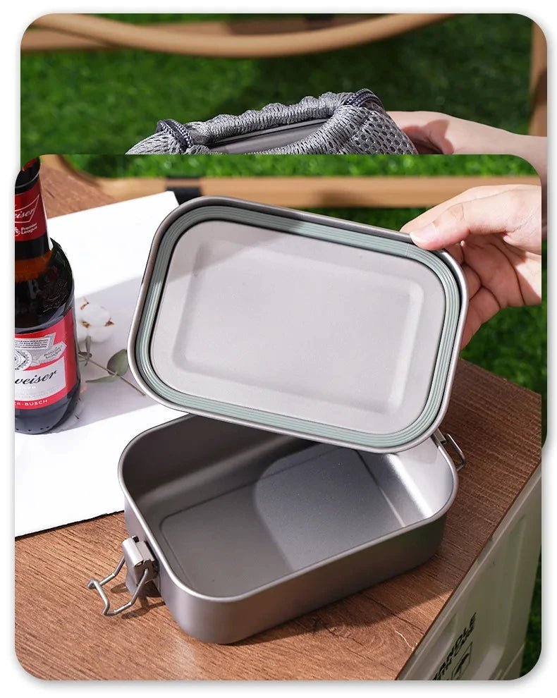 Custom Logo 800ml Lightweight Eco-Friendly Silver Outdoor Lunch Box Portable Pure Titanium Camping with Handle Picnic Hiking - Cozy & Co. Market