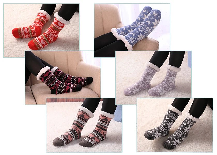 Customizable Thermal Sherpa Dress Socks Winter Warm Fuzzy Anti-Slip Crew Length Knitted Fleece Lined Floor Slippers - Cozy & Co. Market