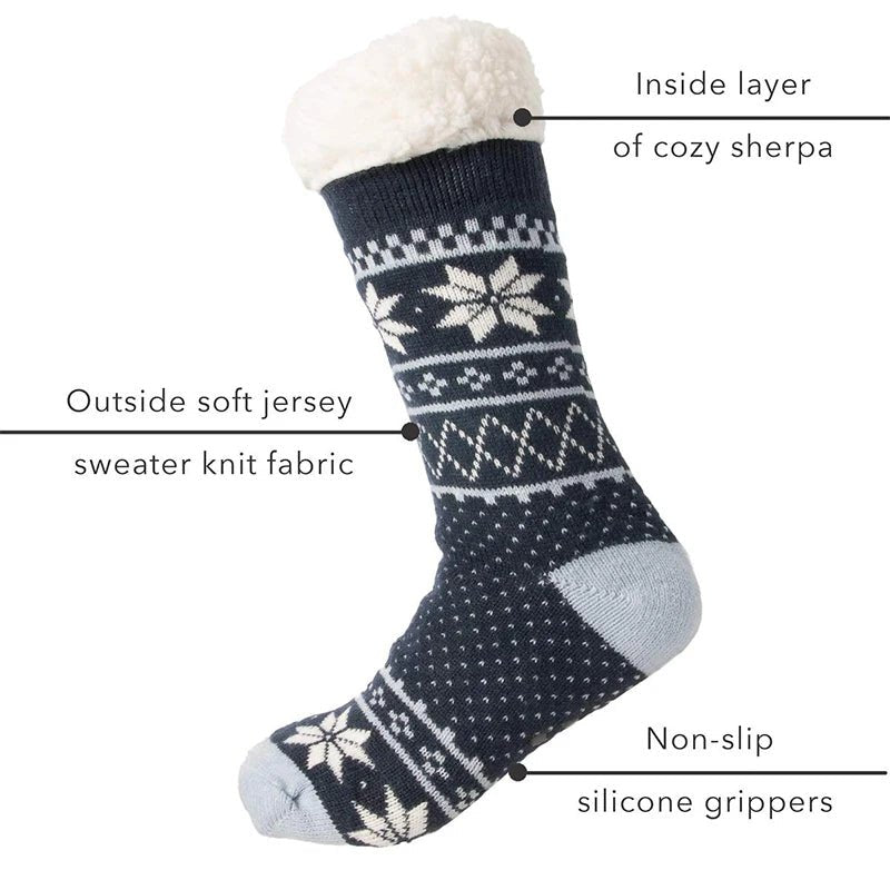 Customizable Thermal Sherpa Dress Socks Winter Warm Fuzzy Anti-Slip Crew Length Knitted Fleece Lined Floor Slippers - Cozy & Co. Market