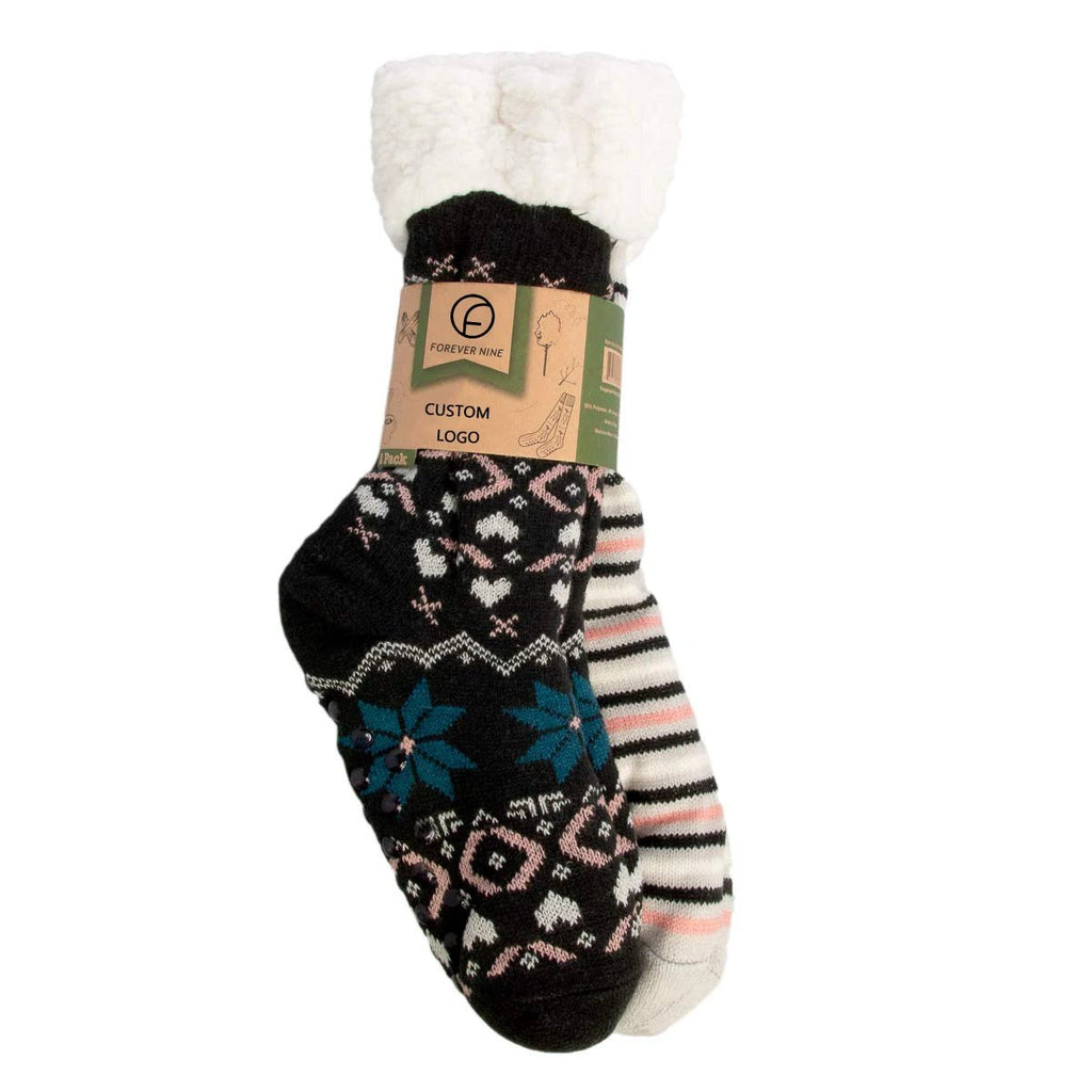 Customizable Thermal Sherpa Dress Socks Winter Warm Fuzzy Anti-Slip Crew Length Knitted Fleece Lined Floor Slippers - Cozy & Co. Market