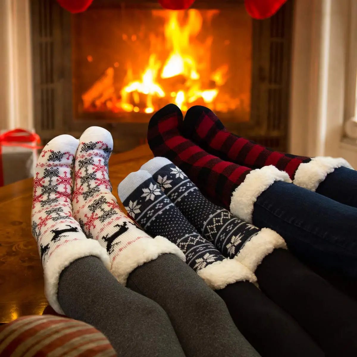 Customizable Thermal Sherpa Dress Socks Winter Warm Fuzzy Anti-Slip Crew Length Knitted Fleece Lined Floor Slippers - Cozy & Co. Market
