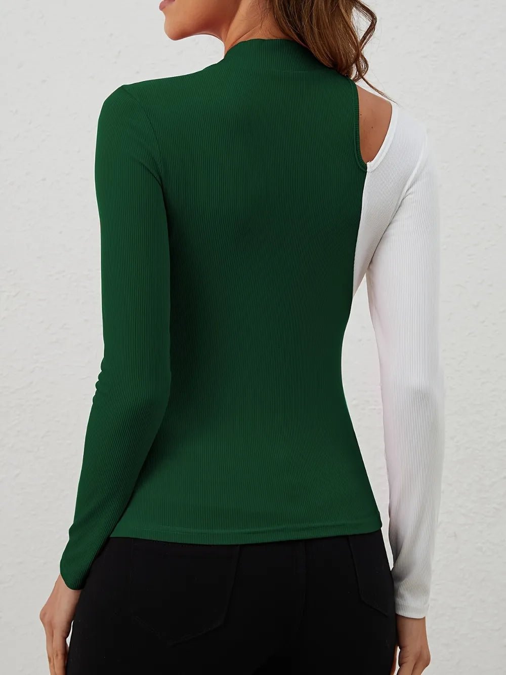 Cutout Contrast Mock Neck Long Sleeve T-Shirt - Cozy & Co. Market