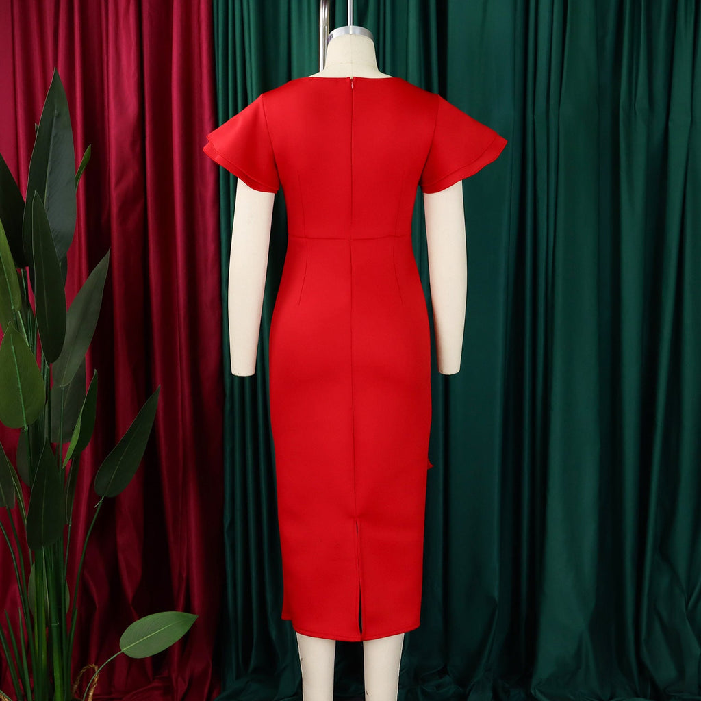 D3310 New Cross-border Amazon European and American Fashion Elegant Ruffled Solid Color Hip African dress - Cozy & Co. Market
