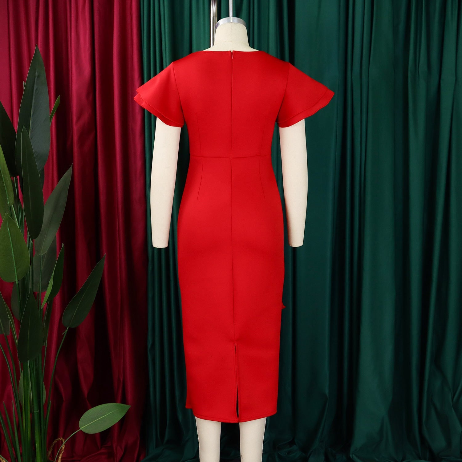 D3310 New Cross-border Amazon European and American Fashion Elegant Ruffled Solid Color Hip African dress - Cozy & Co. Market