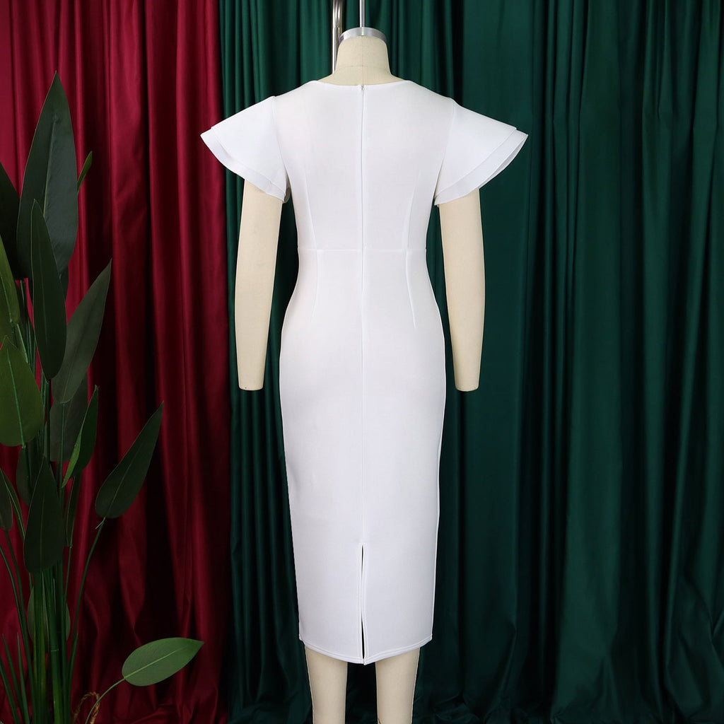 D3310 New Cross-border Amazon European and American Fashion Elegant Ruffled Solid Color Hip African dress - Cozy & Co. Market