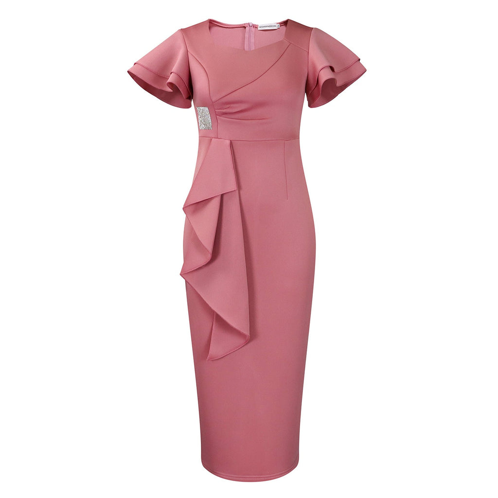 D3310 New Cross-border Amazon European and American Fashion Elegant Ruffled Solid Color Hip African dress - Cozy & Co. Market