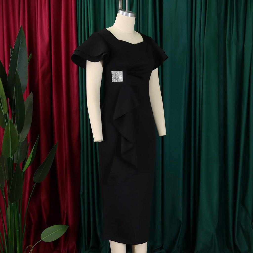 D3310 New Cross-border Amazon European and American Fashion Elegant Ruffled Solid Color Hip African dress - Cozy & Co. Market