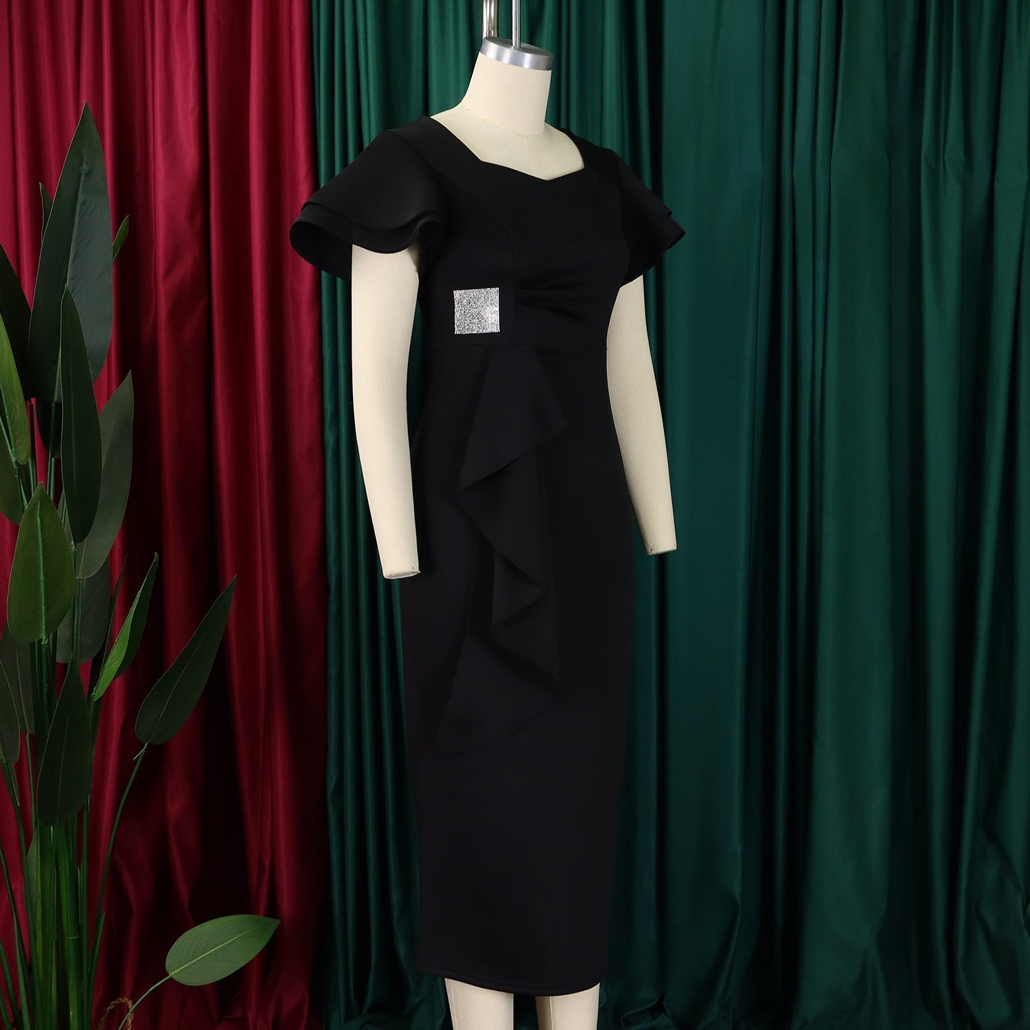 D3310 New Cross-border Amazon European and American Fashion Elegant Ruffled Solid Color Hip African dress - Cozy & Co. Market