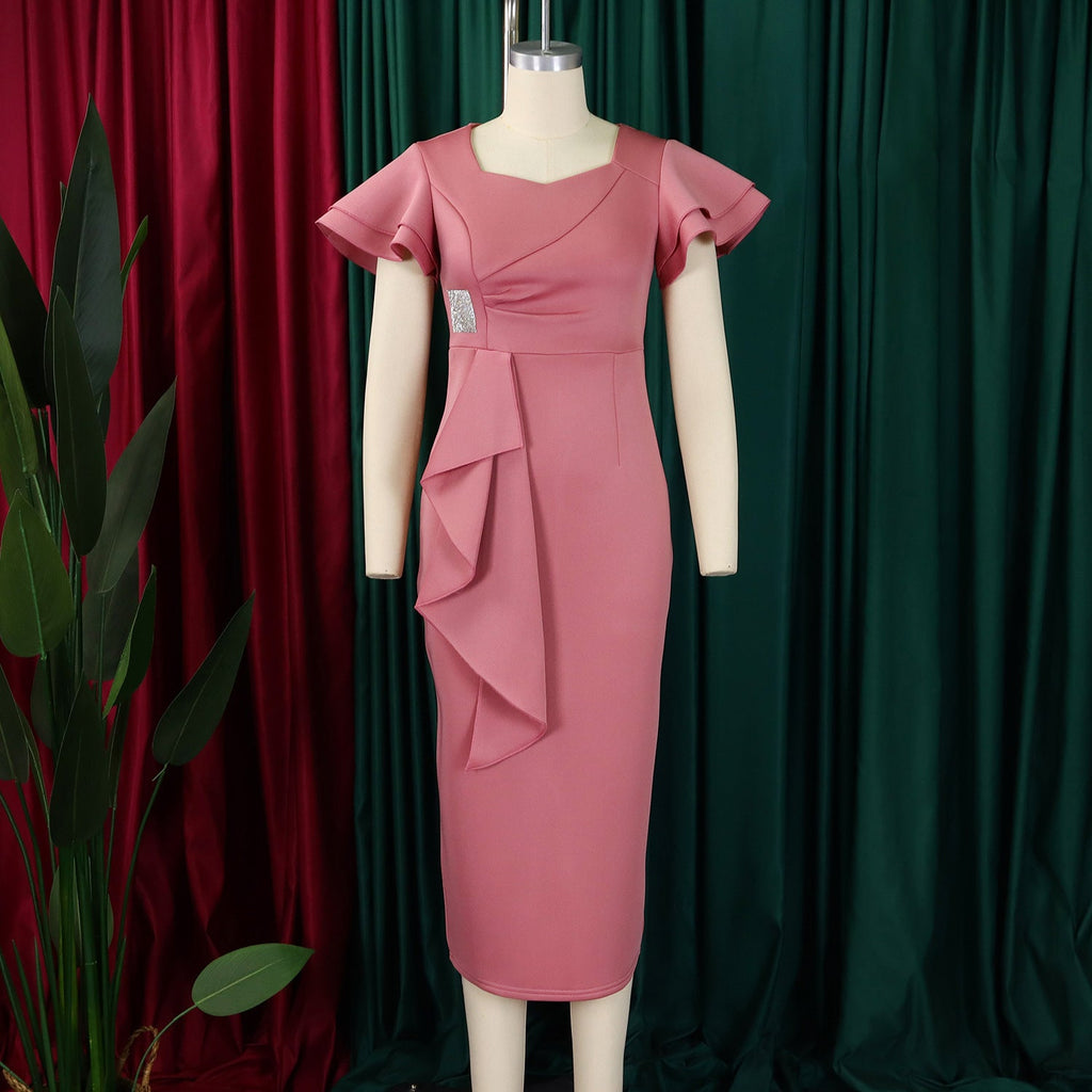 D3310 New Cross-border Amazon European and American Fashion Elegant Ruffled Solid Color Hip African dress - Cozy & Co. Market