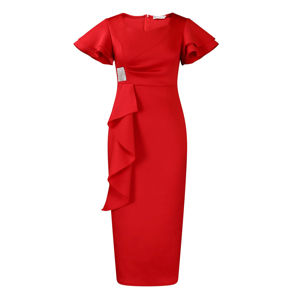 D3310 New Cross-border Amazon European and American Fashion Elegant Ruffled Solid Color Hip African dress - Cozy & Co. Market