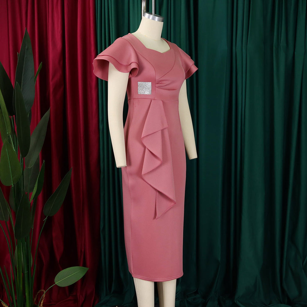D3310 New Cross-border Amazon European and American Fashion Elegant Ruffled Solid Color Hip African dress - Cozy & Co. Market