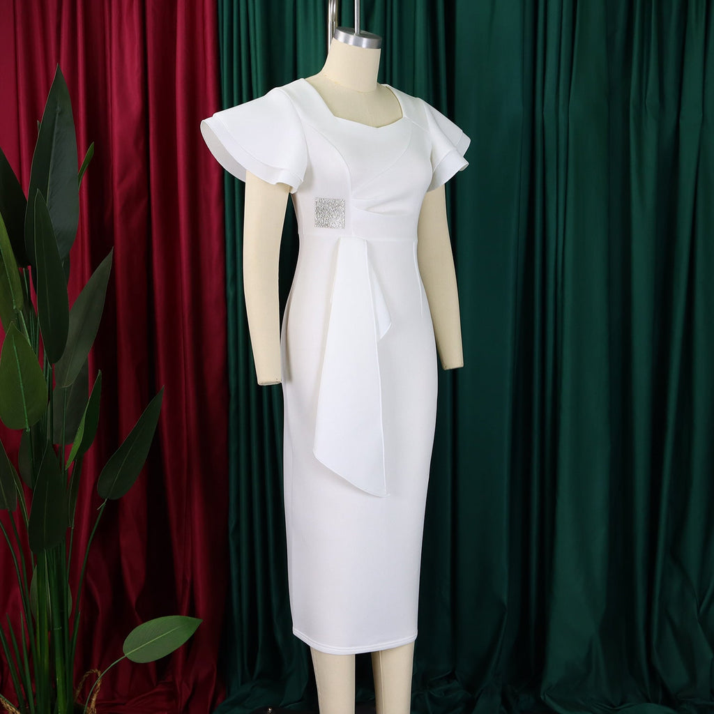 D3310 New Cross-border Amazon European and American Fashion Elegant Ruffled Solid Color Hip African dress - Cozy & Co. Market
