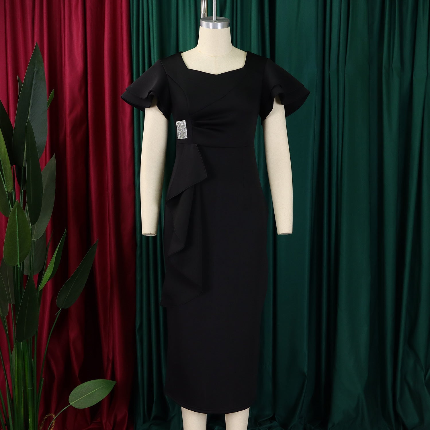 D3310 New Cross-border Amazon European and American Fashion Elegant Ruffled Solid Color Hip African dress - Cozy & Co. Market