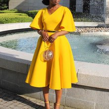 D3310 New Cross-border Amazon European and American Fashion Elegant Ruffled Solid Color Hip African dress - Cozy & Co. Market