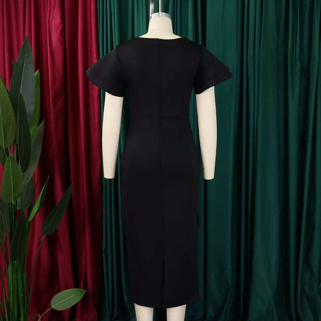 D3310 New Cross-border Amazon European and American Fashion Elegant Ruffled Solid Color Hip African dress - Cozy & Co. Market
