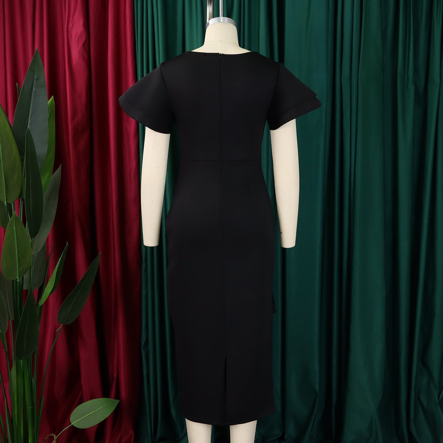 D3310 New Cross-border Amazon European and American Fashion Elegant Ruffled Solid Color Hip African dress - Cozy & Co. Market