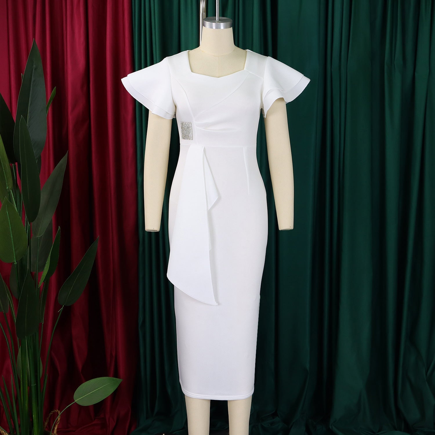 D3310 New Cross-border Amazon European and American Fashion Elegant Ruffled Solid Color Hip African dress - Cozy & Co. Market