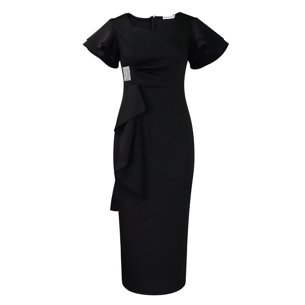 D3310 New Cross-border Amazon European and American Fashion Elegant Ruffled Solid Color Hip African dress - Cozy & Co. Market