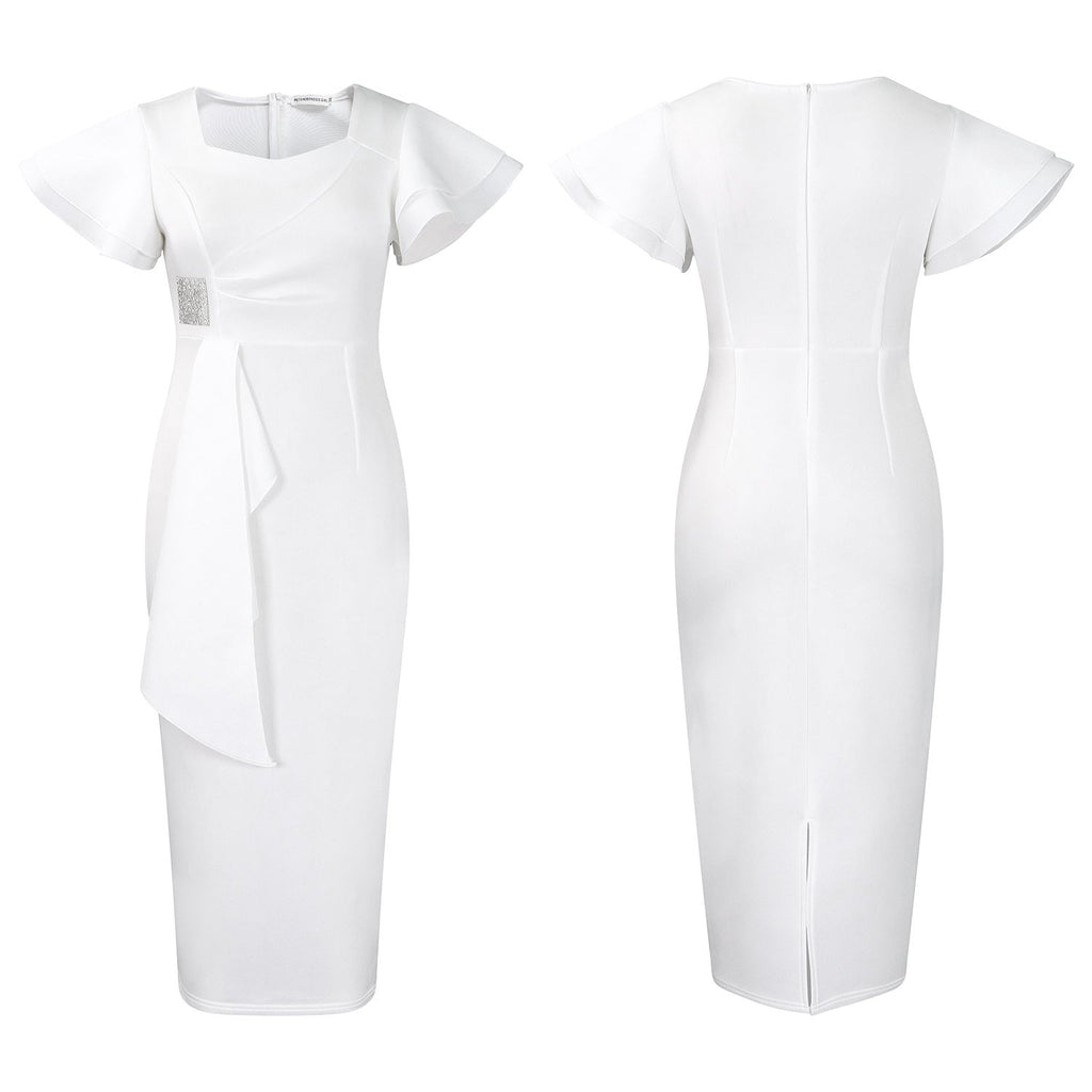 D3310 New Cross-border Amazon European and American Fashion Elegant Ruffled Solid Color Hip African dress - Cozy & Co. Market