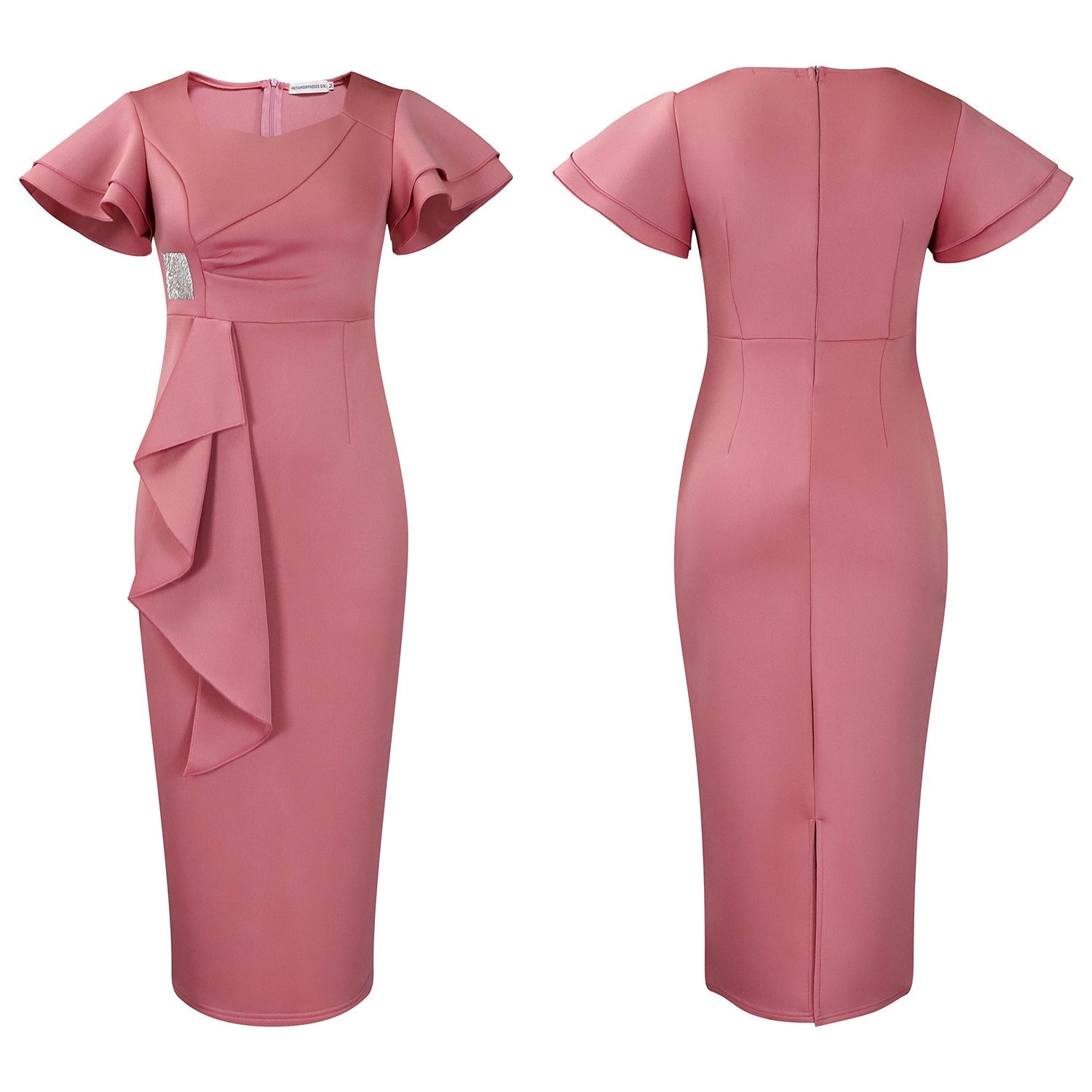 D3310 New Cross-border Amazon European and American Fashion Elegant Ruffled Solid Color Hip African dress - Cozy & Co. Market