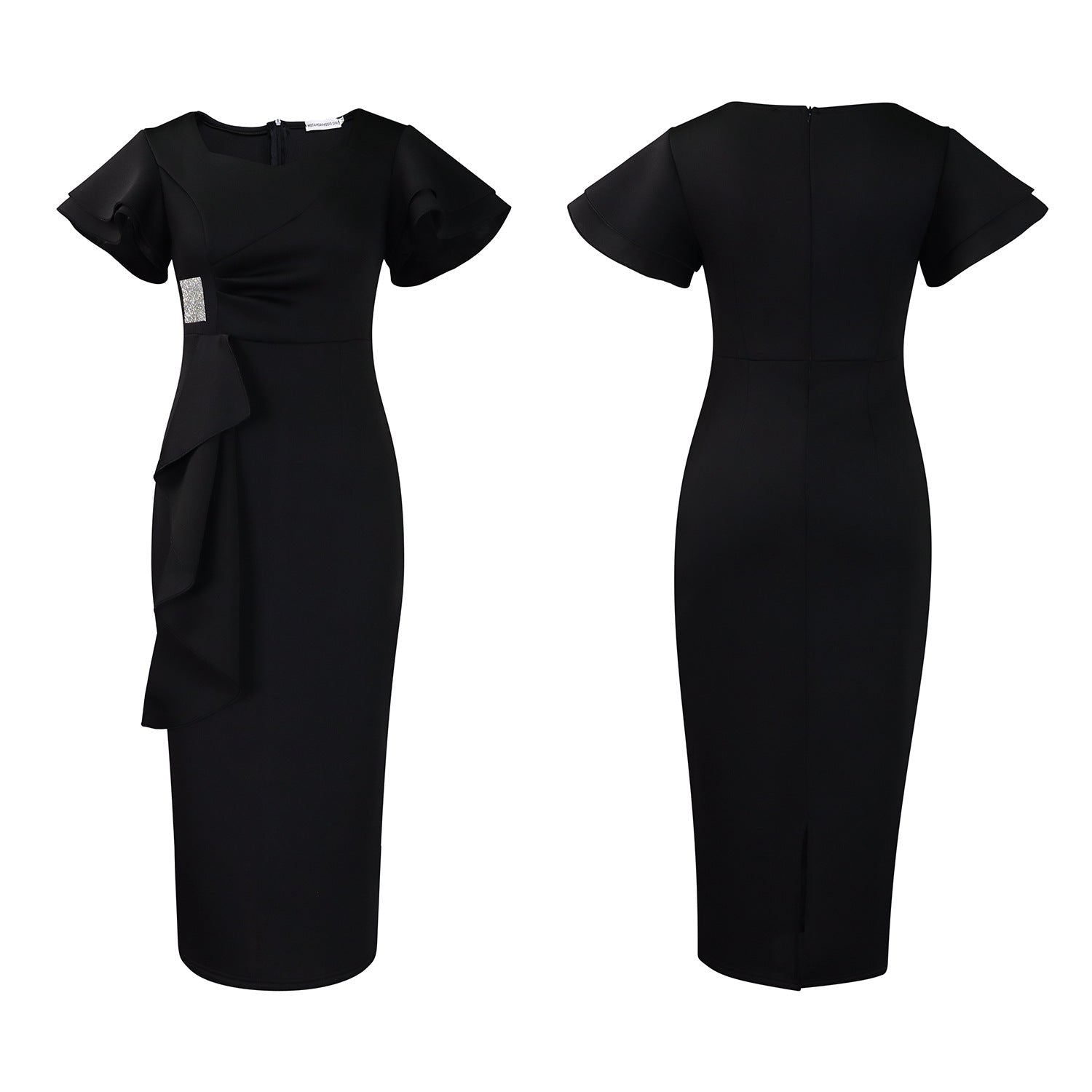 D3310 New Cross-border Amazon European and American Fashion Elegant Ruffled Solid Color Hip African dress - Cozy & Co. Market