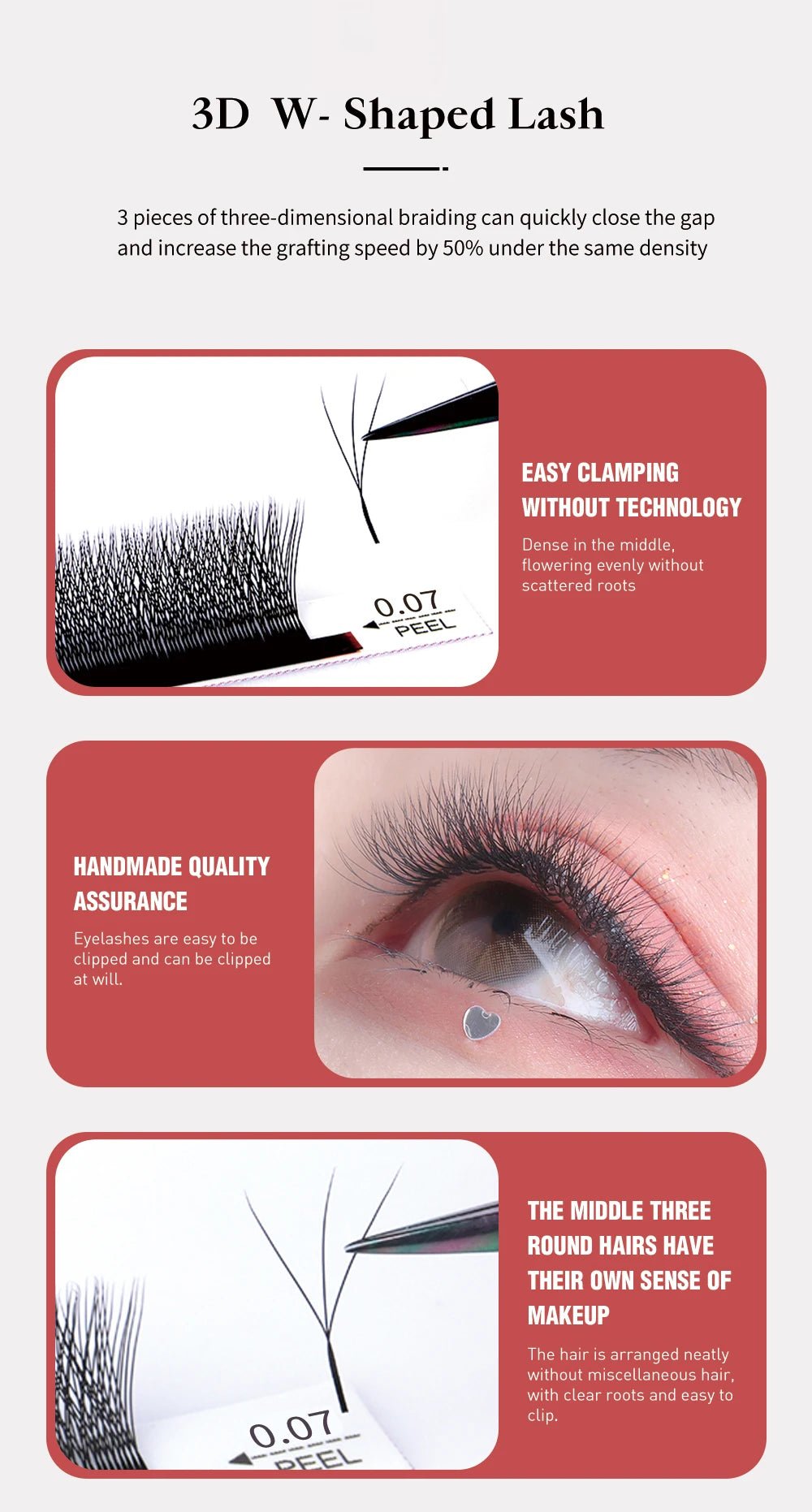 DeceMars 3D W-Shaped Eyelashes Extensions 3 Tip C/D Curl High Quality Idividual Lash - Cozy & Co. Market
