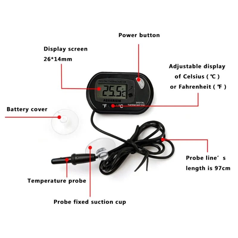 Digital Aquarium Thermometer with Probe Suction Cup Fish Tank Water Electronic Thermometer Measurement Degrees Celsius ℃ - Cozy & Co. Market