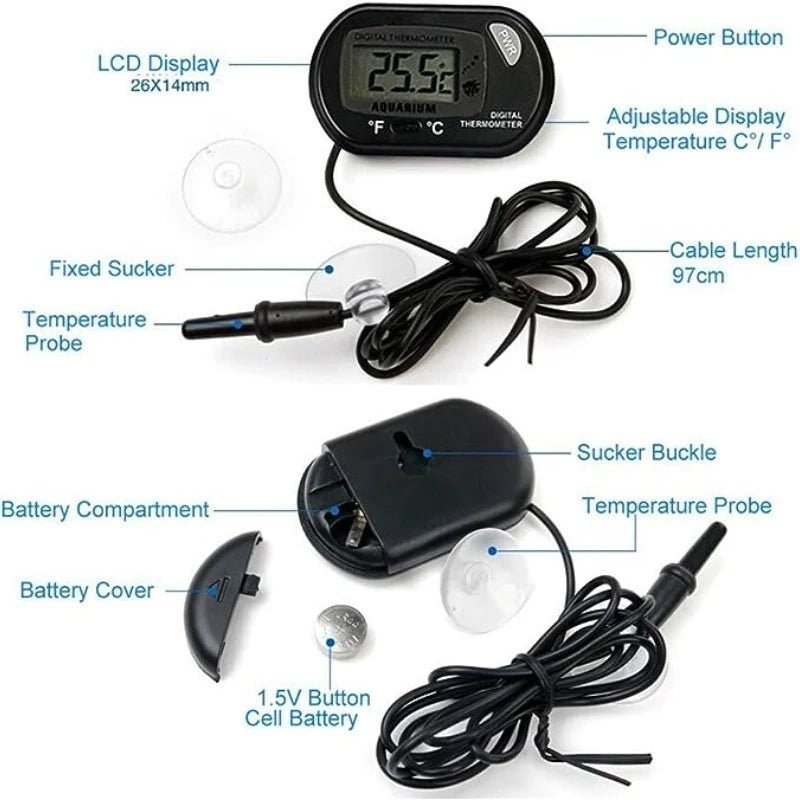 Digital Aquarium Thermometer with Probe Suction Cup Fish Tank Water Electronic Thermometer Measurement Degrees Celsius ℃ - Cozy & Co. Market