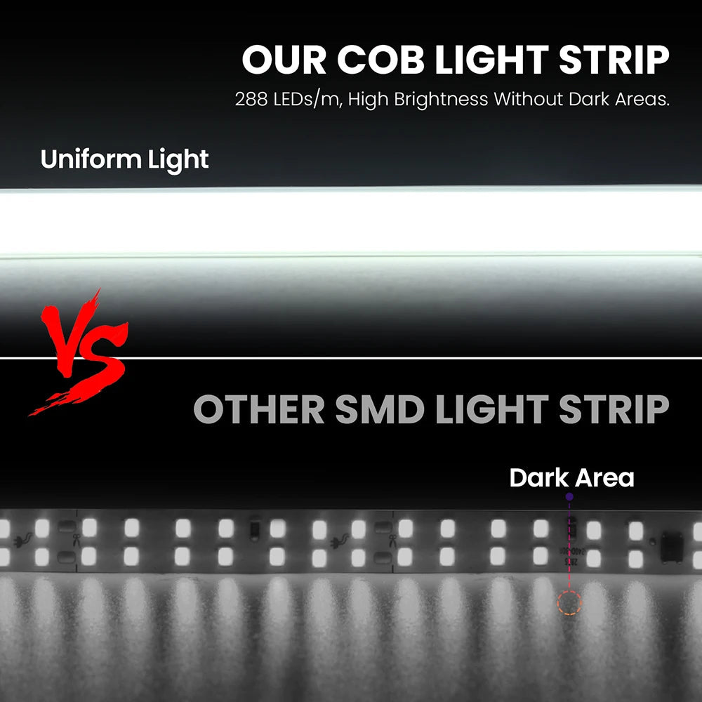 Dimmable 220V COB LED Neon Strip Light Switch Dimmer Power Kit 5m 10m 30m 3000K 4000K 6000K 288 LEDs Flex Tape 0.5m Waterproof - Cozy & Co. Market